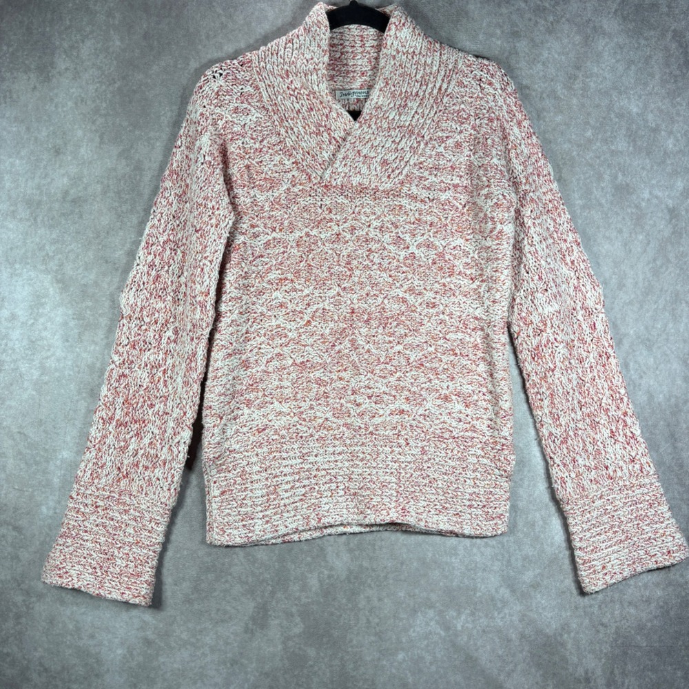 Indigenous Sweater Womens S Pink One Weave Shawl Neck Organic Cotton Chunky Knit